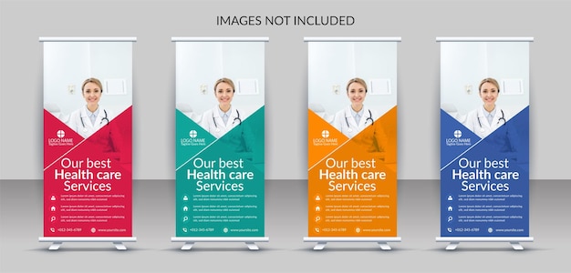 Design de modelo de banner de rolo de cuidados médicos profissionais