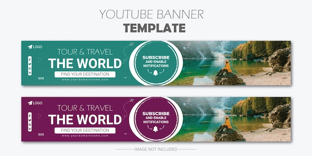 Vetor design de modelo de banner do youtube de viagens e turismo