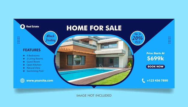 Design de modelo de banner imobiliário com cor azul