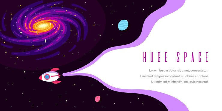 Vetor design de modelo de banner para espaço exterior, ciência, astronomia e astrofísica