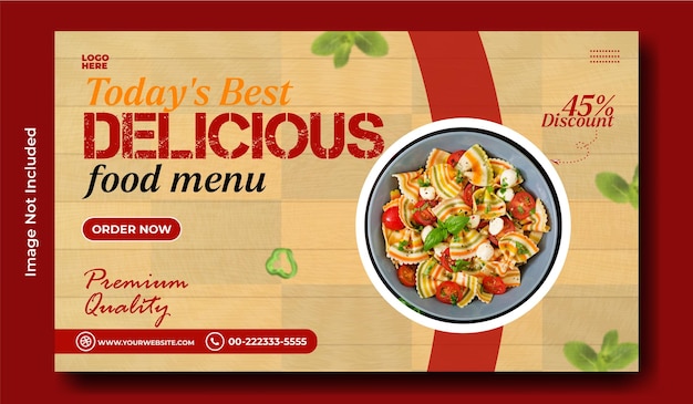 Design de modelo de banner promocional da web para anúncios de alimentos.