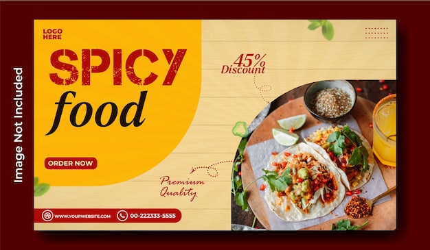 Design de modelo de banner promocional da web para anúncios de alimentos.