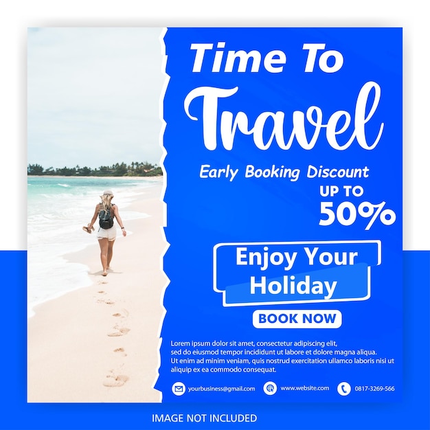 Design de modelo de banner web de promoção de negócios de viagens para mídias sociais Viajando