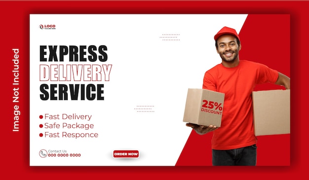 Design de modelo de banner web promocional para anúncios de serviços de entrega