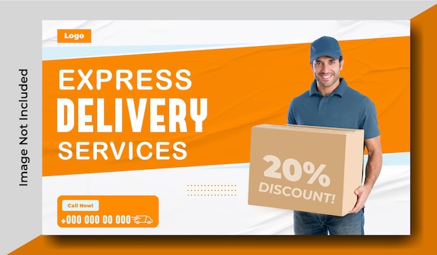 Design de modelo de banner web promocional para anúncios de serviços de entrega