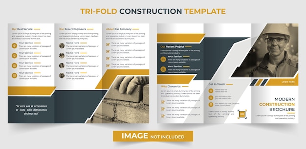 Design de modelo de brochura de construção corporativa criativa com três dobras