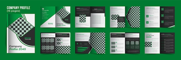 Vetor design de modelo de brochura de empresa de negócios com dobra dupla de 16 páginas
