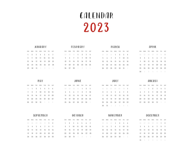 Design de modelo de calendário 2023 desenhado à mão