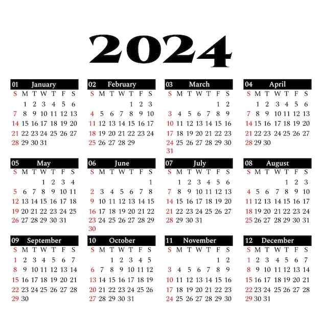 Vetor design de modelo de calendário 2024