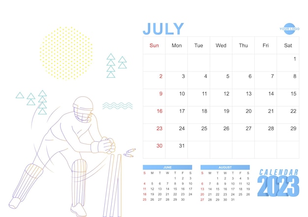 Design de modelo de calendário abstrato moderno de julho de 2023