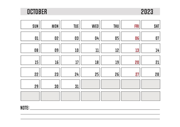 Design de modelo de calendário corporativo a4 mês de outubro