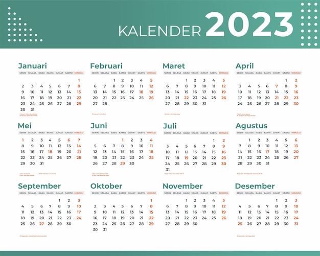 Design de modelo de calendário da indonésia