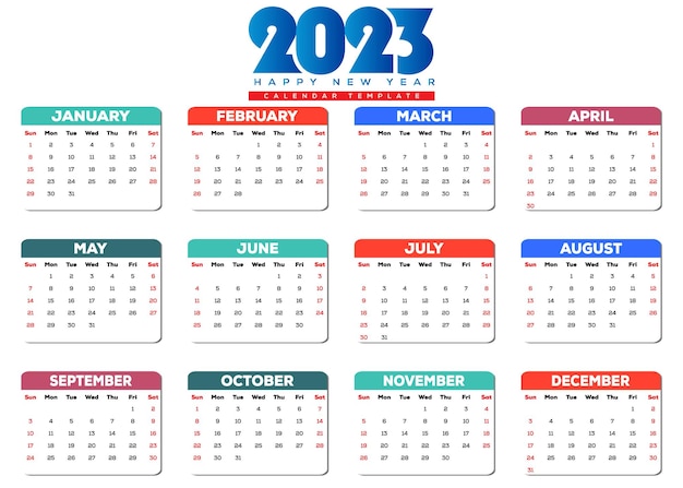 Design de modelo de calendário de ano novo de 2023