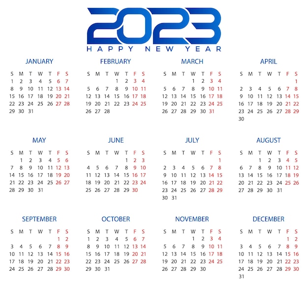 Design de modelo de calendário de ano novo de 2023