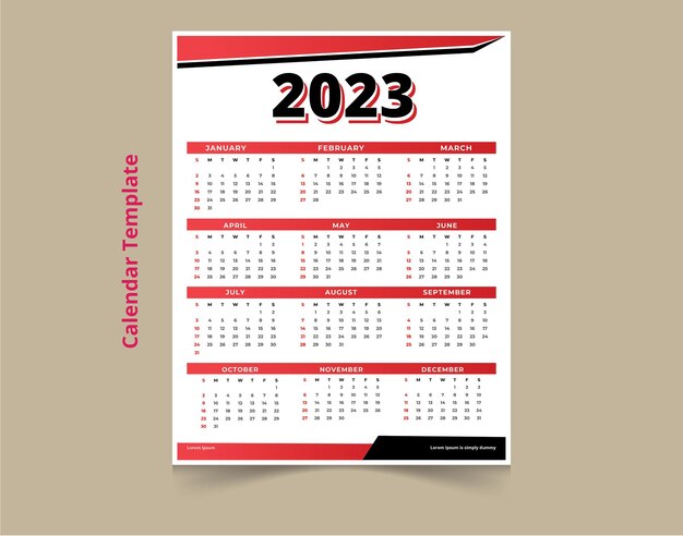 design de modelo de calendário de ano novo de 2023