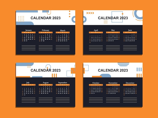 Design de modelo de calendário de mesa 2023. design simples e plano