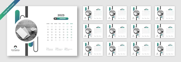 Vetor design de modelo de calendário de mesa 2023