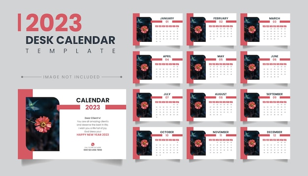 Vetor design de modelo de calendário de mesa de ano novo de 2023