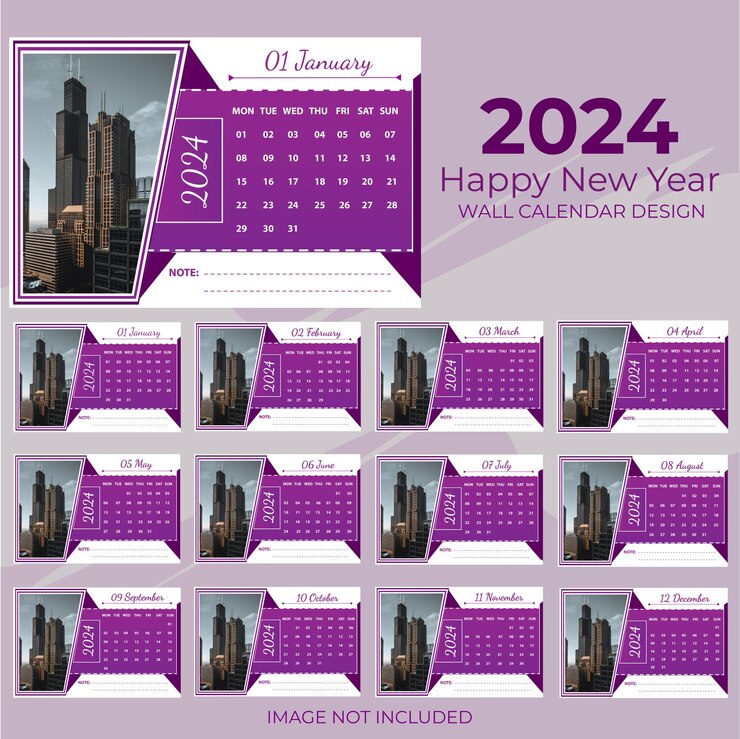 Vetor design de modelo de calendário de mesa limpa de ano novo de vetor grátis 2024