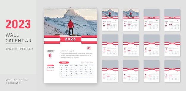 Design de modelo de calendário de parede 2023 12 página