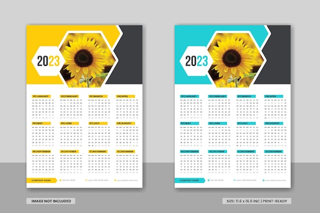 Design de modelo de calendário de parede moderno 2023 e layout de design de calendário de negócios colorido