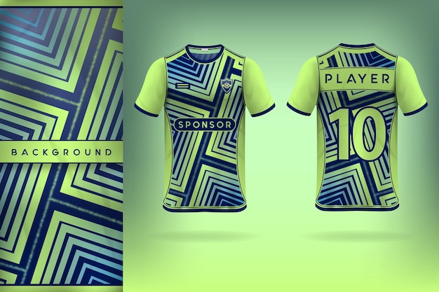 Design de modelo de camisa esportiva amarela e azul