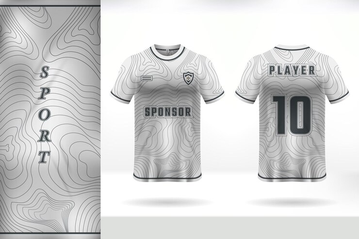 Design de modelo de camisa esportiva de cor branca com linhas onduladas