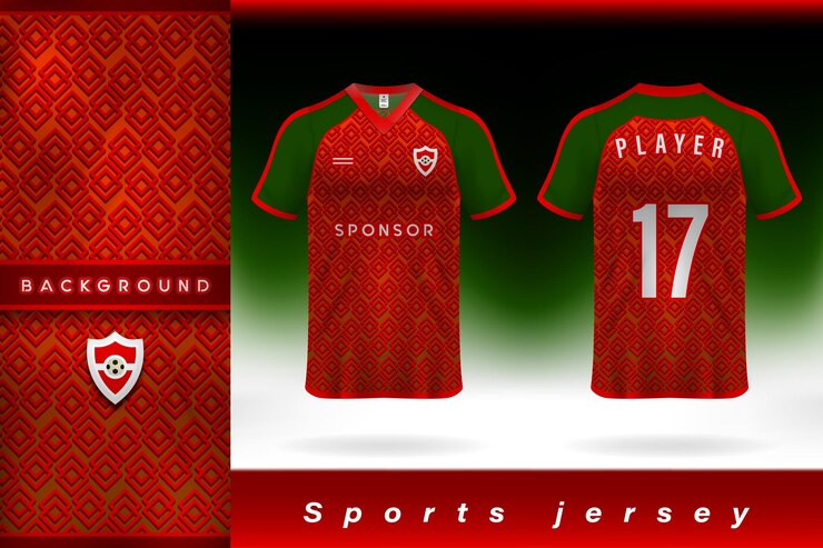 Design de modelo de camisa esportiva de cor vermelha com textura de arte
