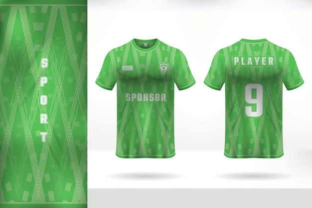 Vetor design de modelo de camisa para uniforme esportivo com cor verde e listras brancas