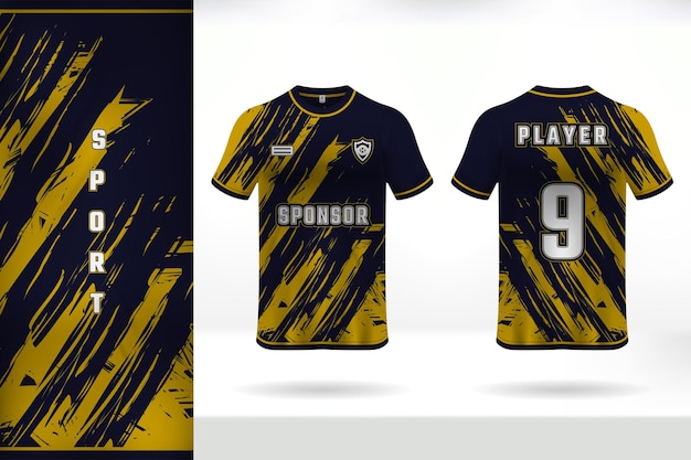 Vetor design de modelo de camisa para uniformes esportivos com combinações de cores preto e amarelo