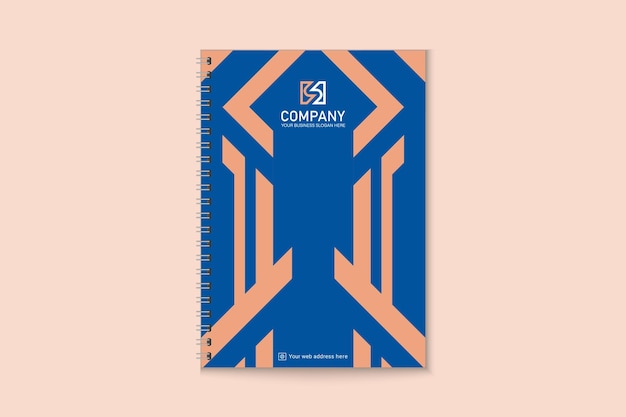 Design de modelo de capa de caderno laranja e azul