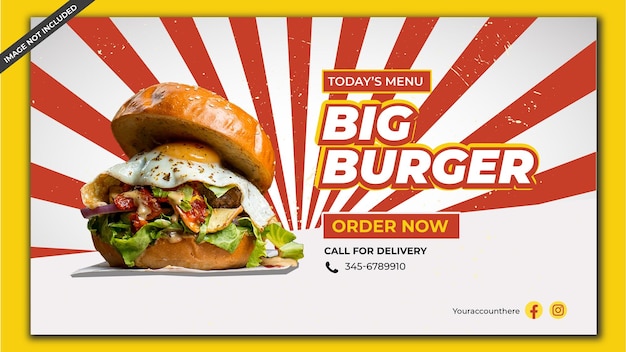 Design de modelo de capa de facebook de comida deliciosa de menu de hambúrguer