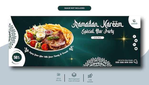 Design de modelo de capa de facebook de menu de comida especial do Ramadã