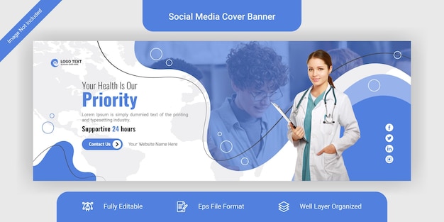 Vetor design de modelo de capa de facebook de mídia social de saúde médica