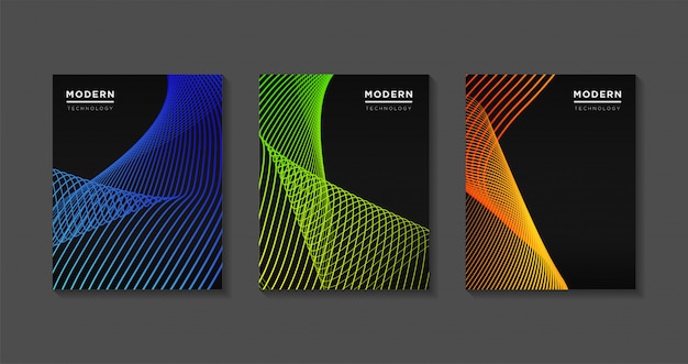 Vetor design de modelo de capas modernas. gradientes de linha de arte futurista de onda