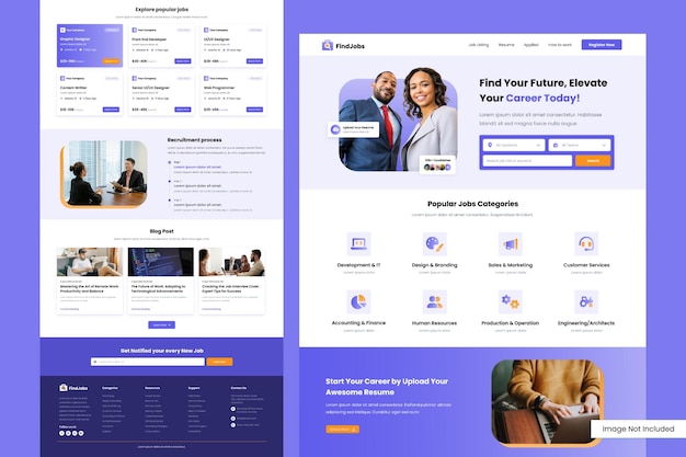Design de modelo de carreira de emprego de site de página de destino vetorial