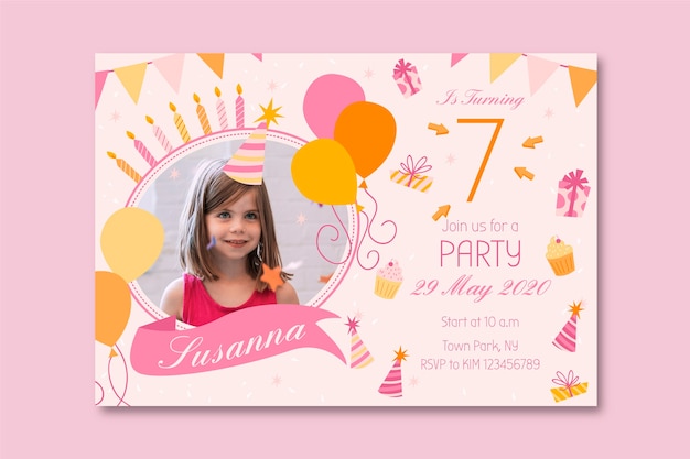 Vetor design de modelo de cartão de aniversário para crianças
