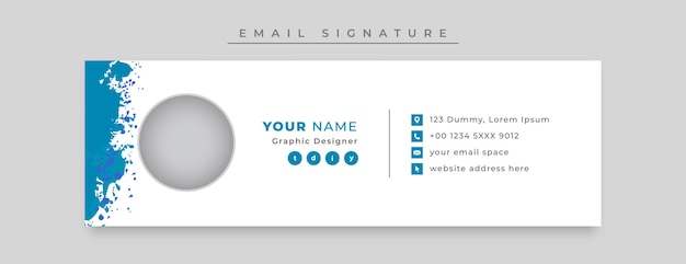 Design de modelo de cartão de assinatura de e-mail de estilo minimalista ou rodapé de e-mail com perfil digital com waterco