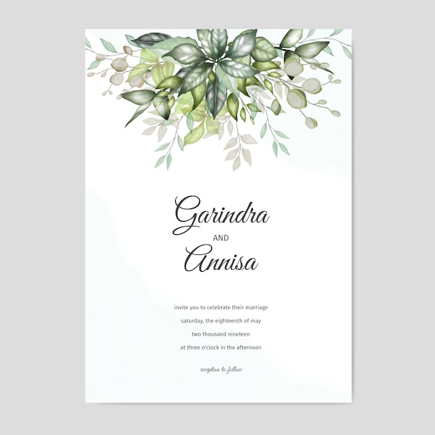 Vetor design de modelo de cartão de convite de casamento elegante em aquarela com rosas e folhas