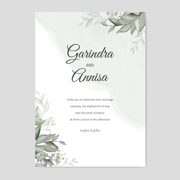 Design de modelo de cartão de convite de casamento elegante em aquarela com rosas e folhas