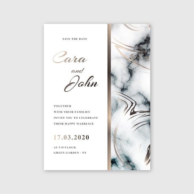Design de modelo de cartão de mármore de casamento