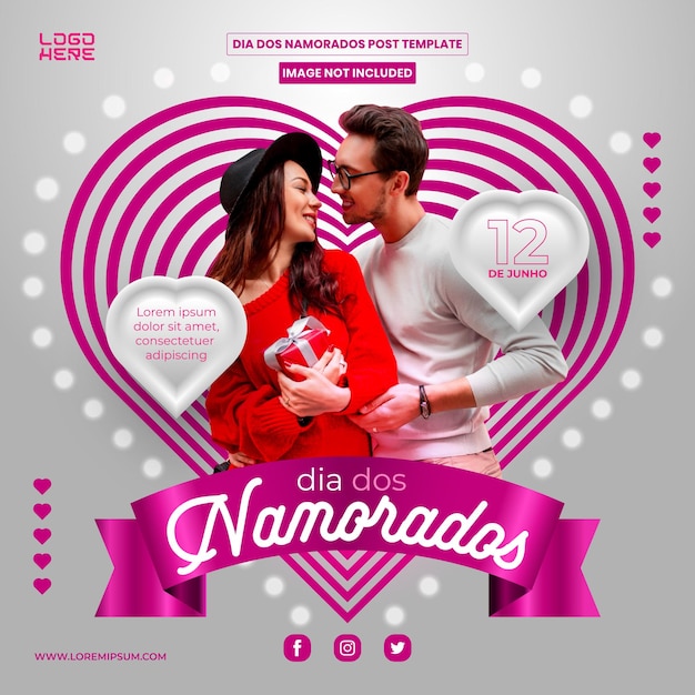 Design de modelo de cartaz quadrado de dia dos namorados brasil