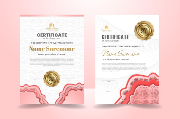 Vetor design de modelo de certificado rosa premium. ilustração vetorial