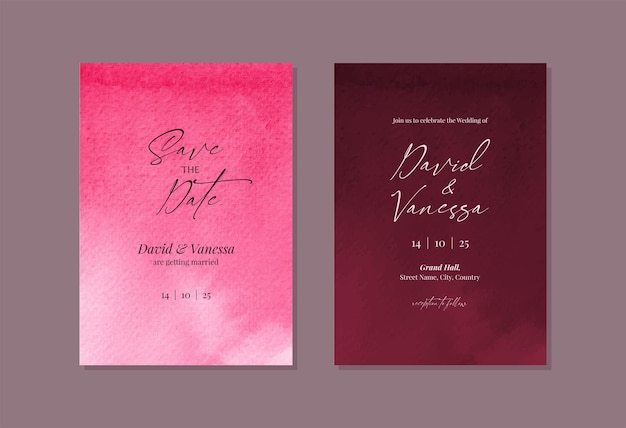 Design de modelo de conjunto de cartão de convite de casamento rosa aquarela