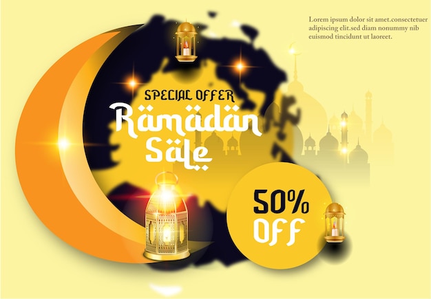 Design de modelo de desconto de banner de venda de Ramadã vetorial para promoção de negócios