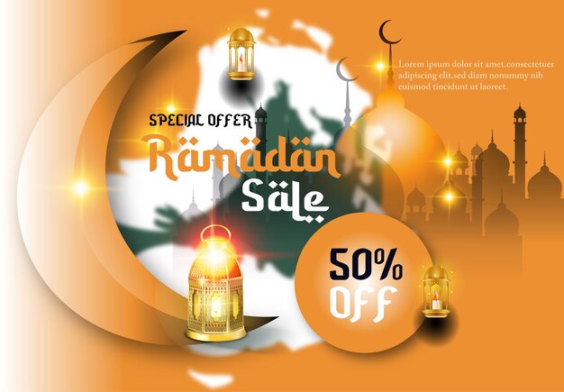 Design de modelo de desconto de banner de venda de Ramadã vetorial para promoção de negócios
