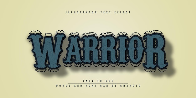 Design de modelo de efeito de texto 3d editável de ilustrador guerreiro
