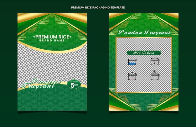 Design de modelo de embalagem de arroz pandan premium moderno