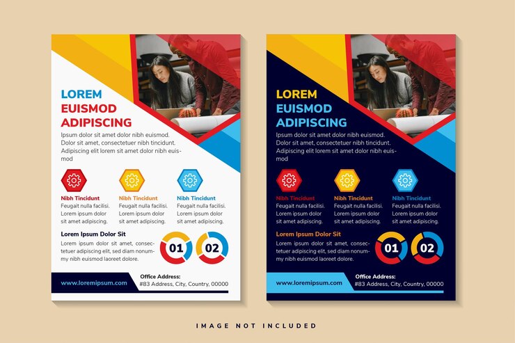 Vetor design de modelo de folheto abstrato usar um título é layout vertical de texto fictício personalizado com espaço para foto