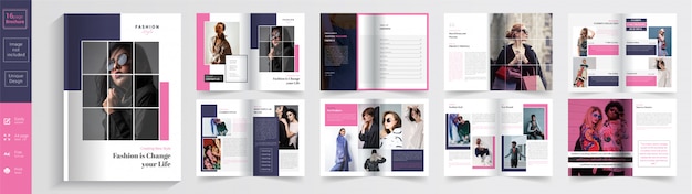 Design de modelo de folheto de 16 páginas de moda